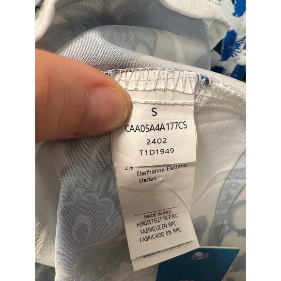 CUPSHE Blue White Paisley Floral Mini Dress Puff Sleeve V-Neck Tie Waist Small - Picture 7 of 7